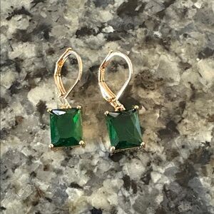 Emerald Green Square Drop Earrings